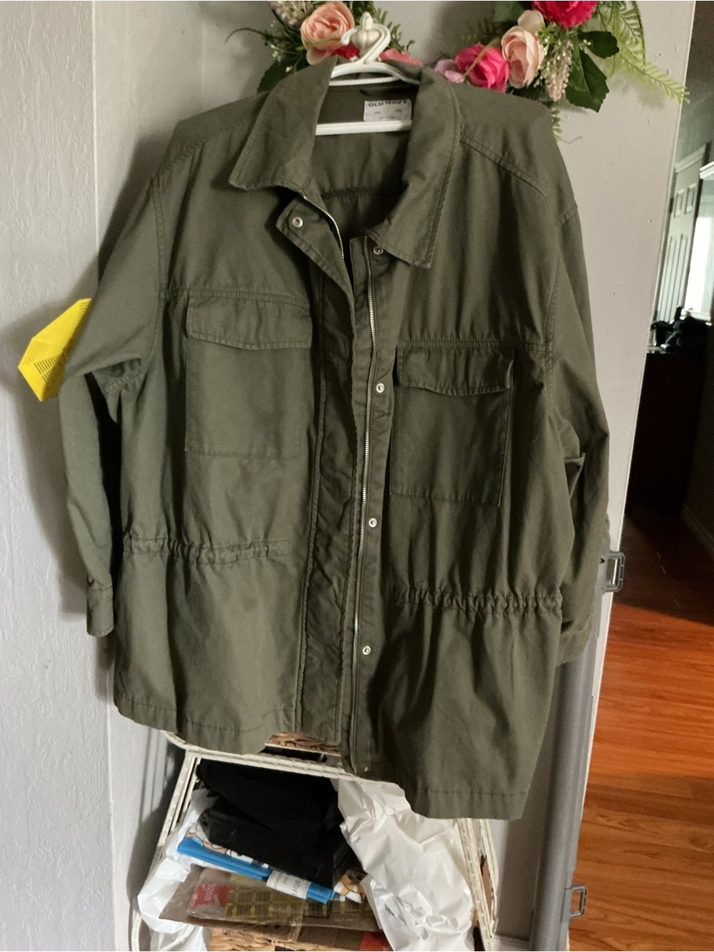 Old Navy Olive Green Drawstring-Waist Utility Jacket